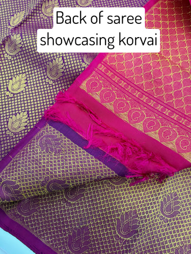 Kanchipuram korvai silk saree | Half & Half | Purple | Handwoven | Ships from California
